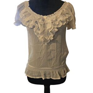 Y2K Hollister Ruffle Collar Coquette Dollette Top XS Logo Sheer 90's Regency VTG